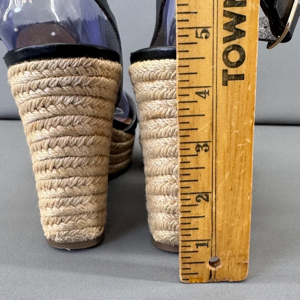 J.Crew Black Faux Leather Espadrille Wedge‎ High Heel Sandals 9M
